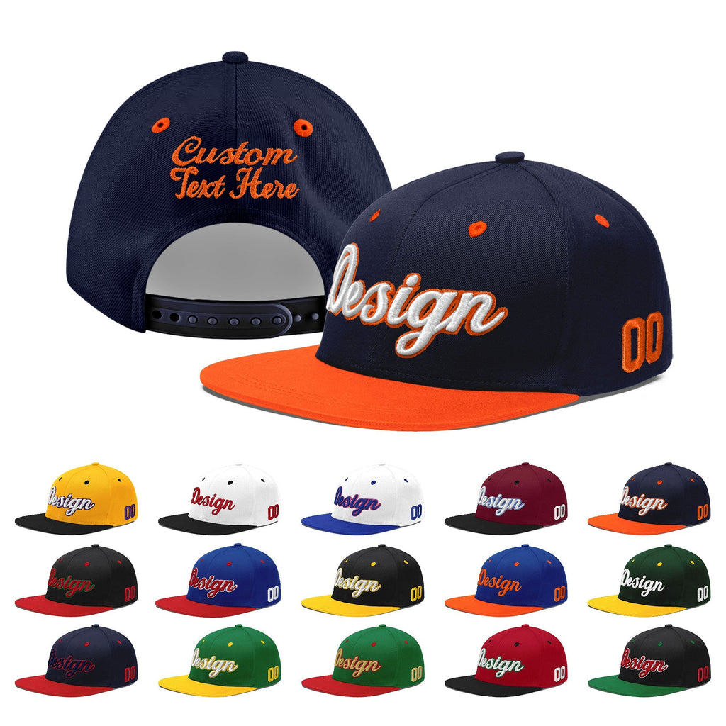 Custom Navy Navy Orange 3D Puff Embroidery Flat Embroidery Casual Sport Baseball Cap