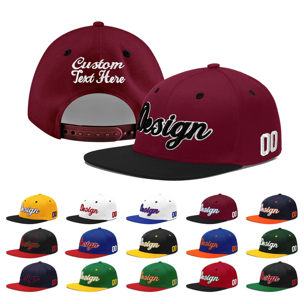 Custom Crimson Black White Orange 3D Puff Embroidery Flat Embroidery Casual Sport Baseball Cap