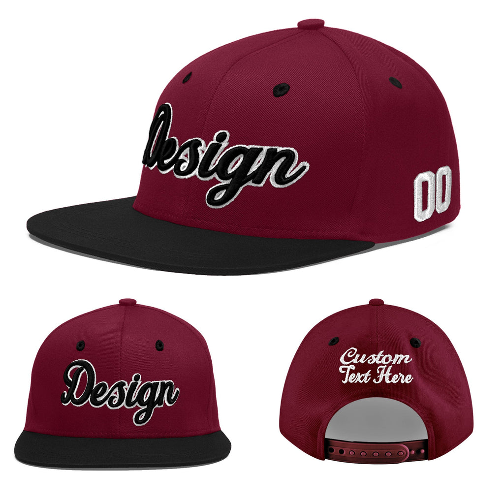 Custom Crimson Black White Orange 3D Puff Embroidery Flat Embroidery Casual Sport Baseball Cap