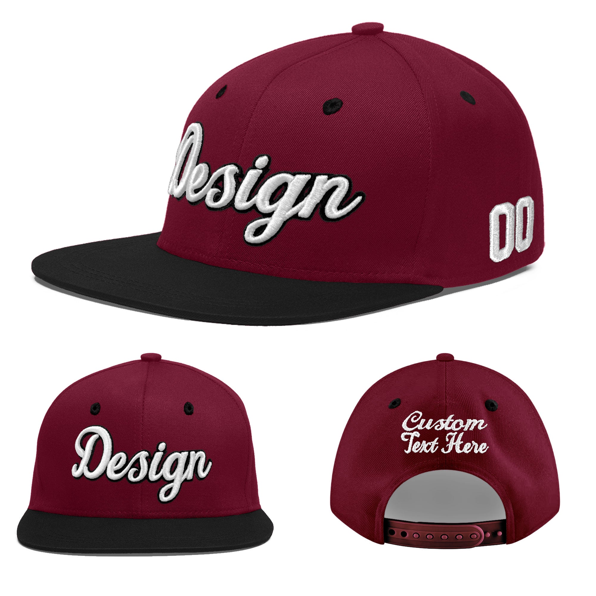 Custom Crimson Black White Orange 3D Puff Embroidery Flat Embroidery Casual Sport Baseball Cap