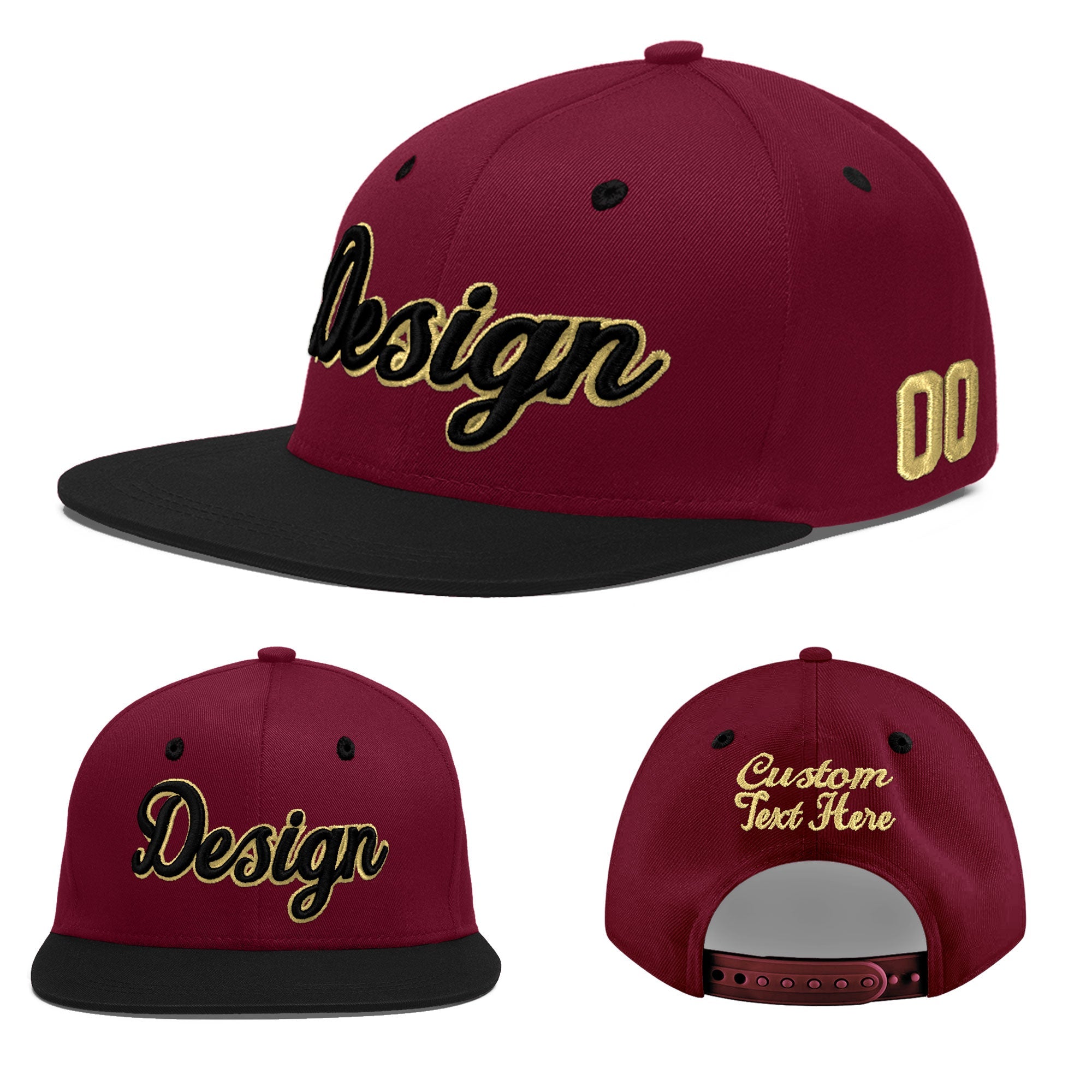 Custom Crimson Black White Orange 3D Puff Embroidery Flat Embroidery Casual Sport Baseball Cap