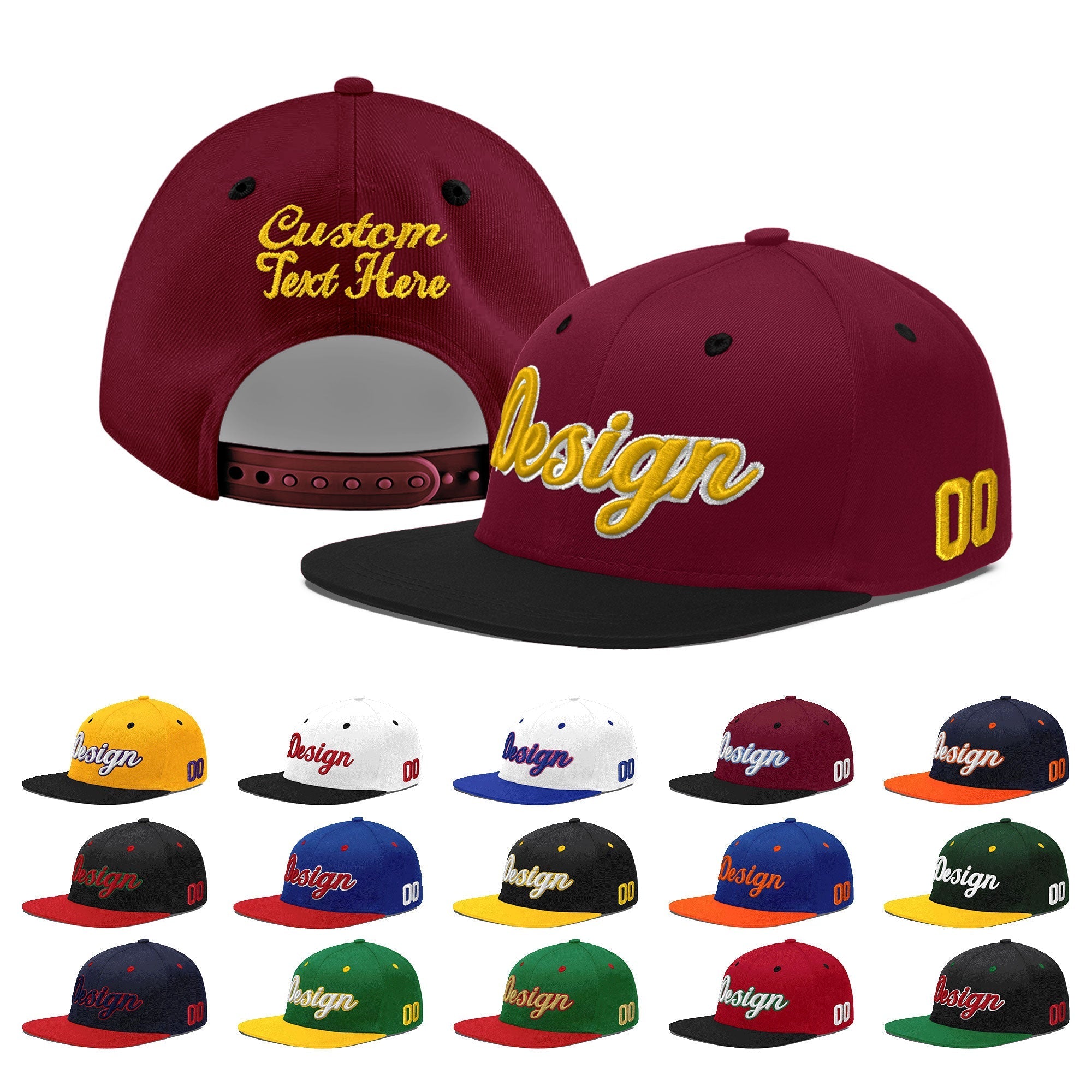 Custom Crimson Black 3D Puff Embroidery Flat Embroidery Casual Sport Baseball Cap