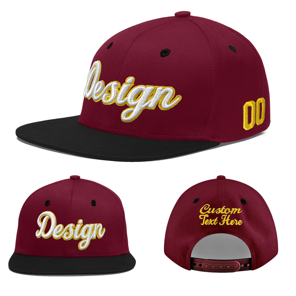 Custom Crimson Black 3D Puff Embroidery Flat Embroidery Casual Sport Baseball Cap