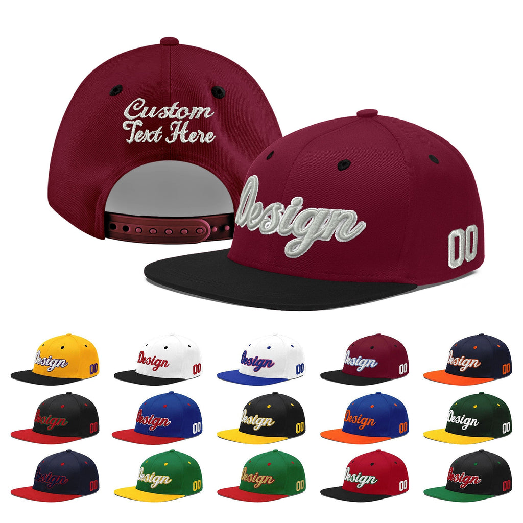 Custom Crimson Black 3D Puff Embroidery Flat Embroidery Casual Sport Baseball Cap
