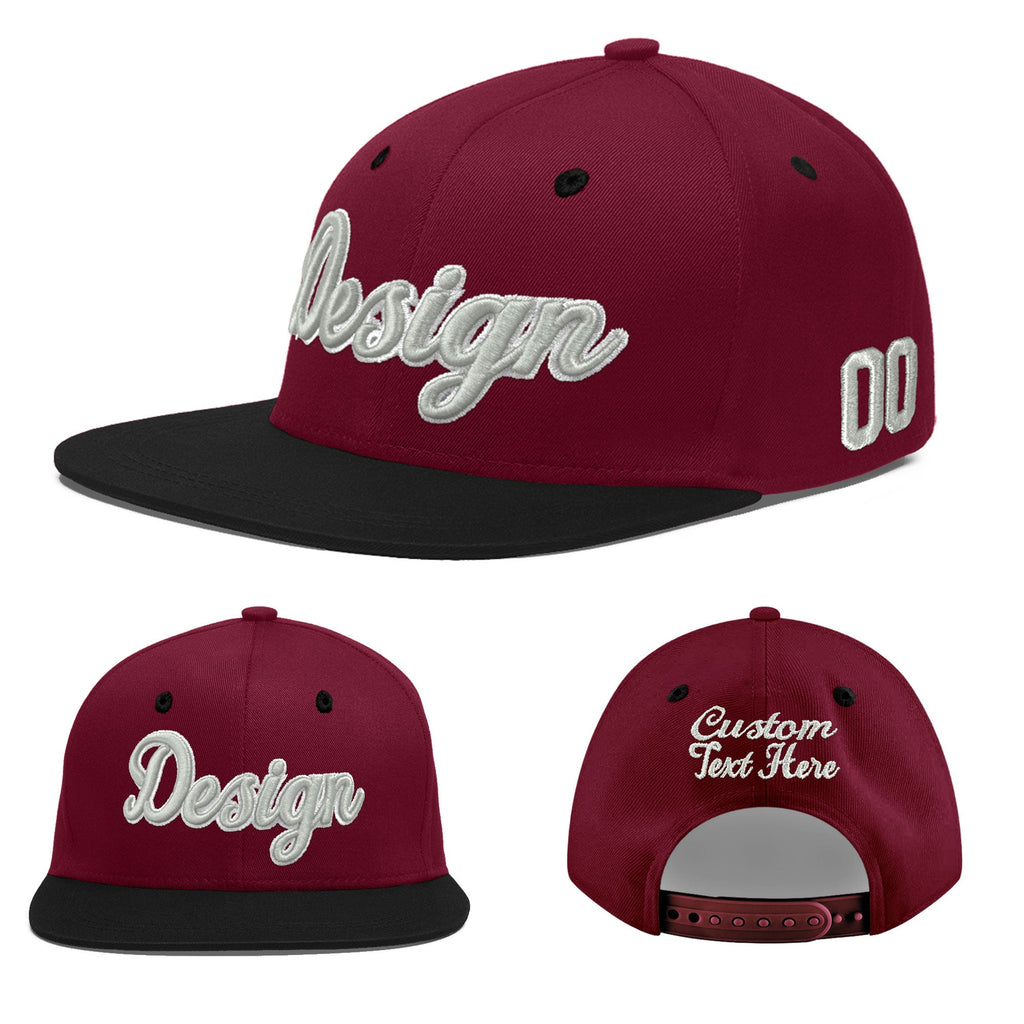Custom Crimson Black 3D Puff Embroidery Flat Embroidery Casual Sport Baseball Cap