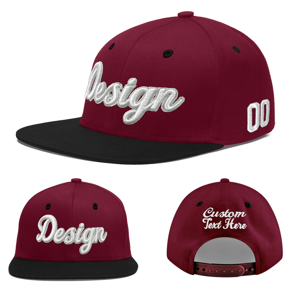 Custom Crimson Black 3D Puff Embroidery Flat Embroidery Casual Sport Baseball Cap