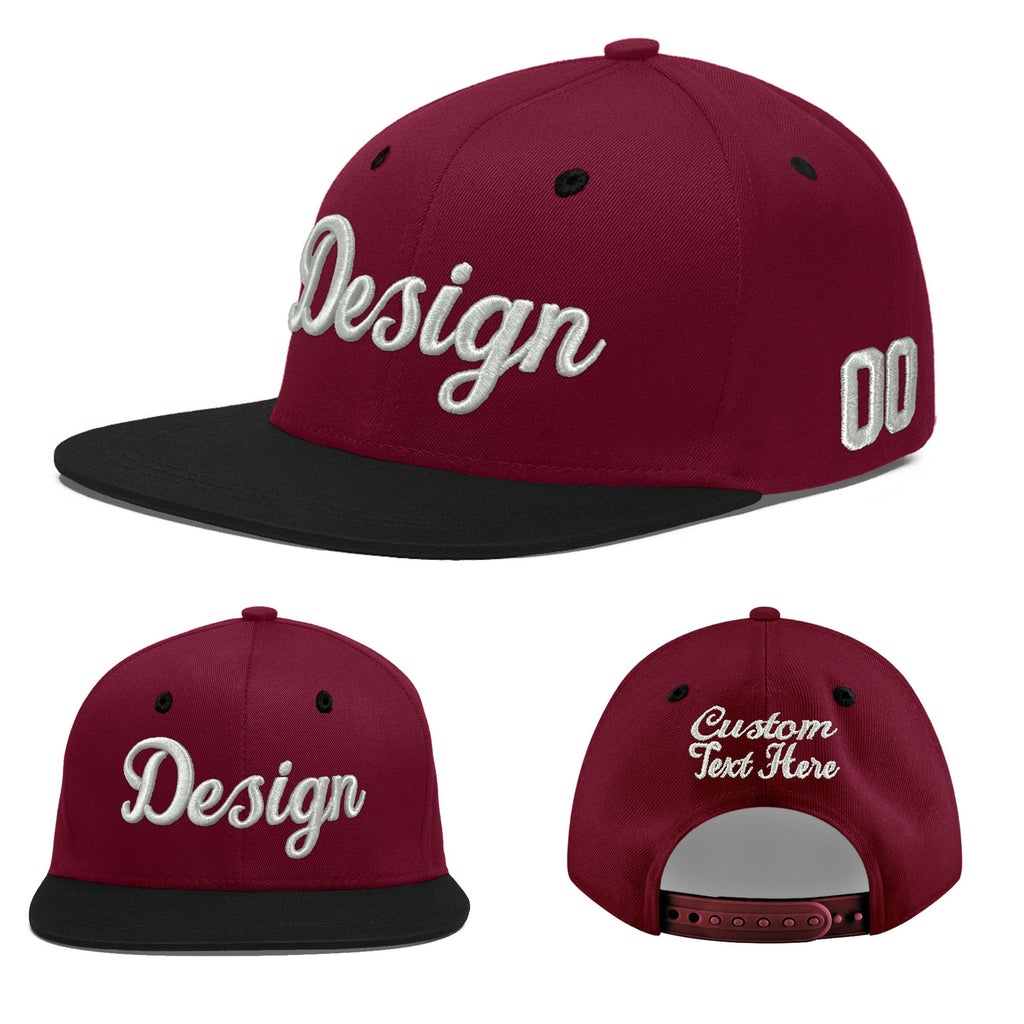 Custom Crimson Black 3D Puff Embroidery Flat Embroidery Casual Sport Baseball Cap