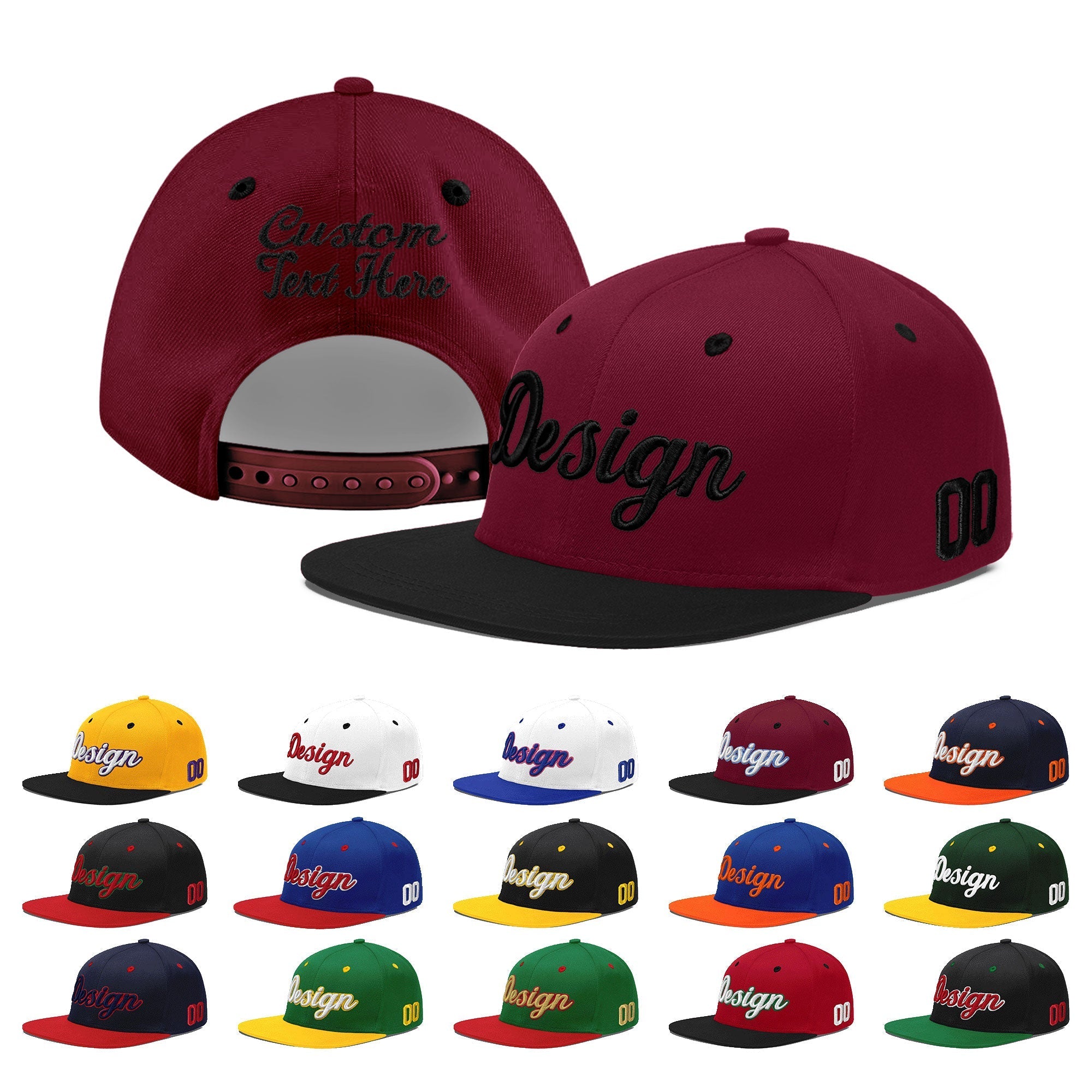 Custom Crimson Black 3D Puff Embroidery Flat Embroidery Casual Sport Baseball Cap