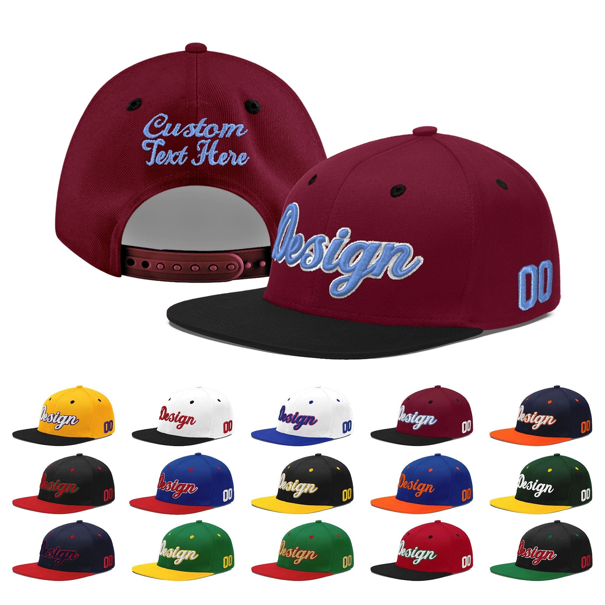 Custom Crimson Black 3D Puff Embroidery Flat Embroidery Casual Sport Baseball Cap