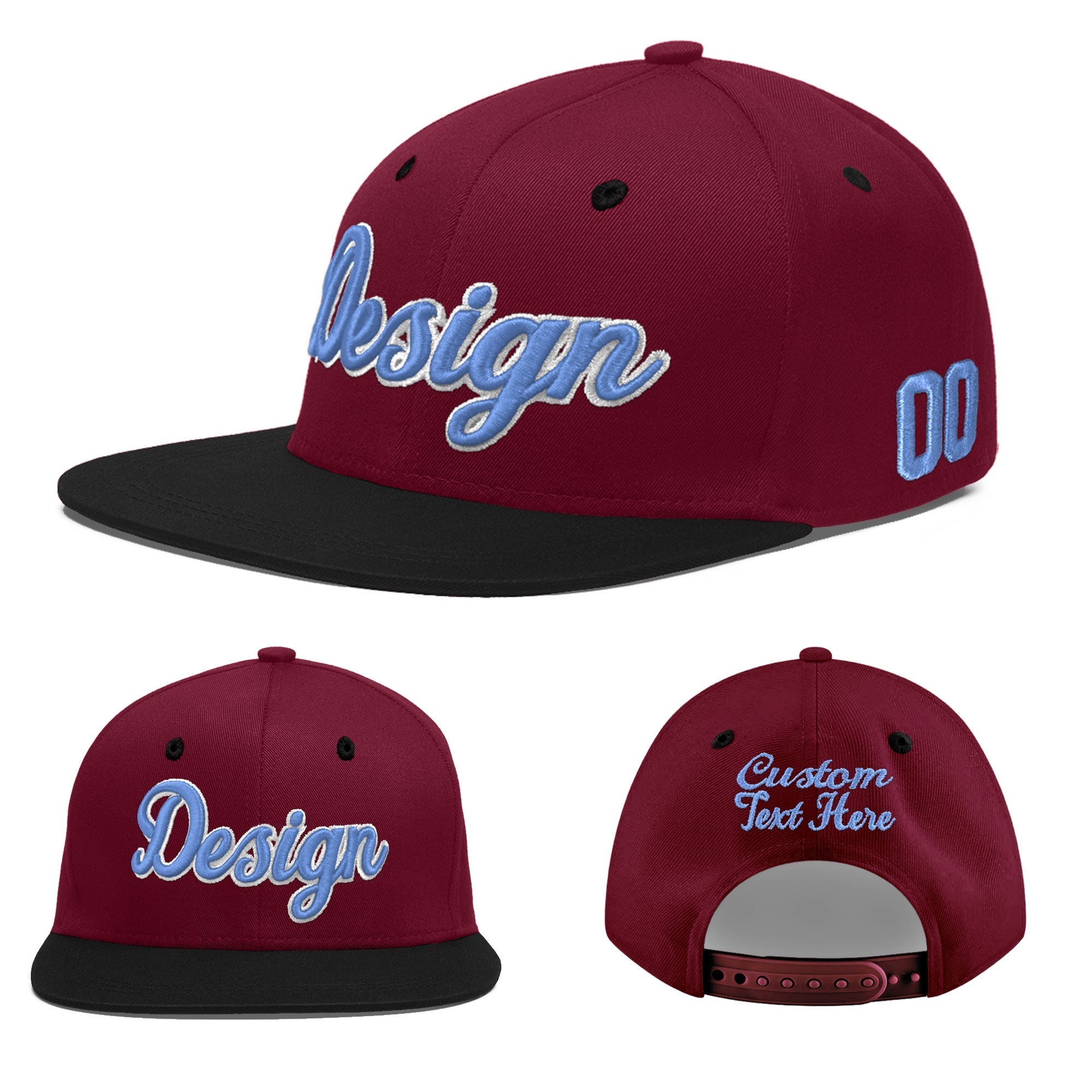 Custom Crimson Black 3D Puff Embroidery Flat Embroidery Casual Sport Baseball Cap