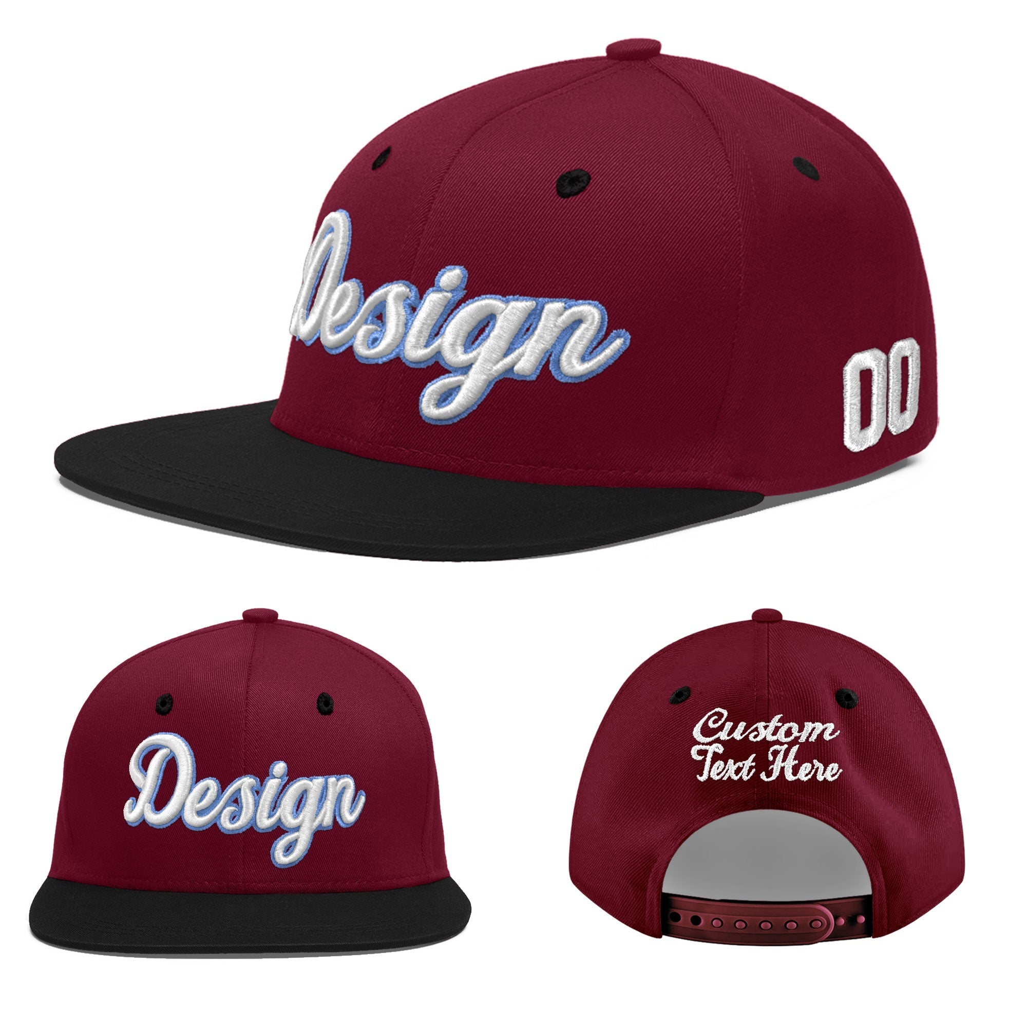 Custom Crimson Black 3D Puff Embroidery Flat Embroidery Casual Sport Baseball Cap
