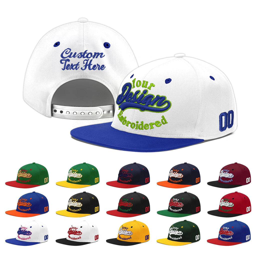 Custom White Royal Blue 3D Puff Embroidery Flat Embroidery Casual Sport Baseball Cap