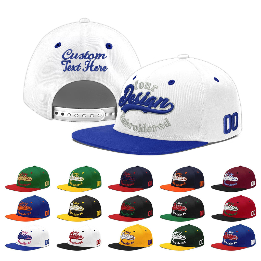Custom White Royal Blue 3D Puff Embroidery Flat Embroidery Casual Sport Baseball Cap
