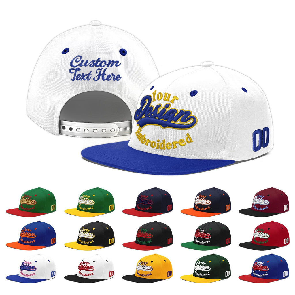 Custom White Royal Blue 3D Puff Embroidery Flat Embroidery Casual Sport Baseball Cap