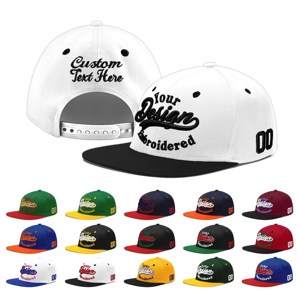 Custom White Black 3D Puff Embroidery Flat Embroidery Casual Sport Baseball Cap