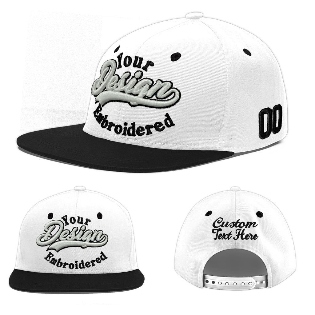 Custom White Black 3D Puff Embroidery Flat Embroidery Casual Sport Baseball Cap