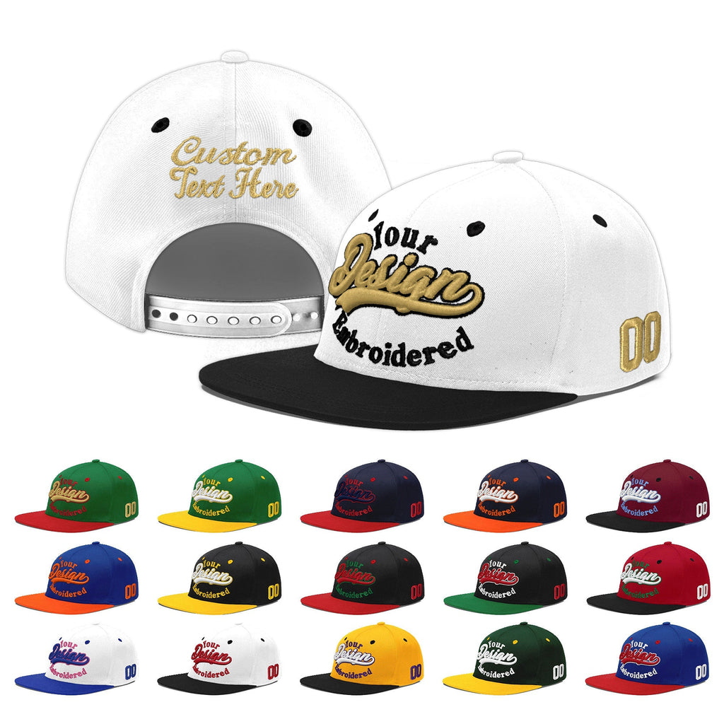 Custom White Black 3D Puff Embroidery Flat Embroidery Casual Sport Baseball Cap