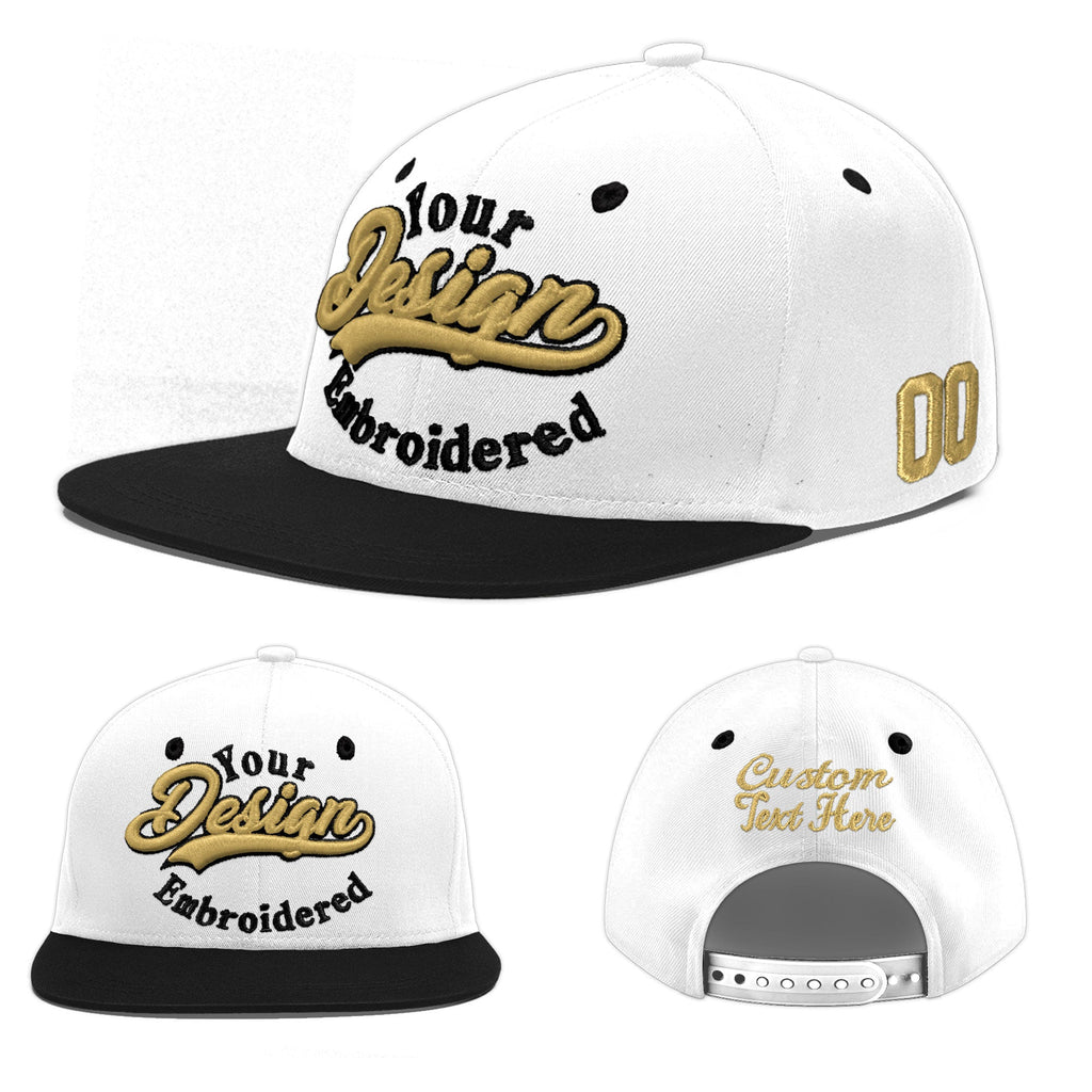 Custom White Black 3D Puff Embroidery Flat Embroidery Casual Sport Baseball Cap