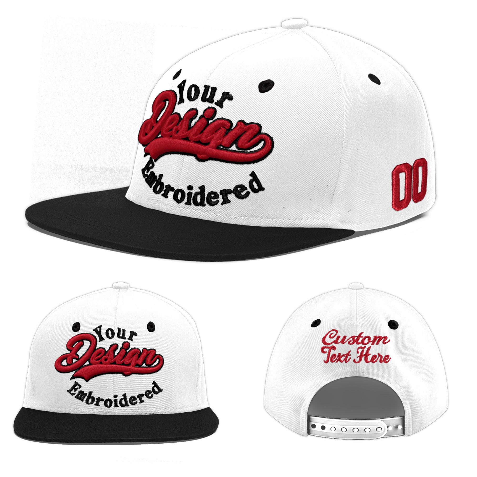 Custom White Black 3D Puff Embroidery Flat Embroidery Casual Sport Baseball Cap