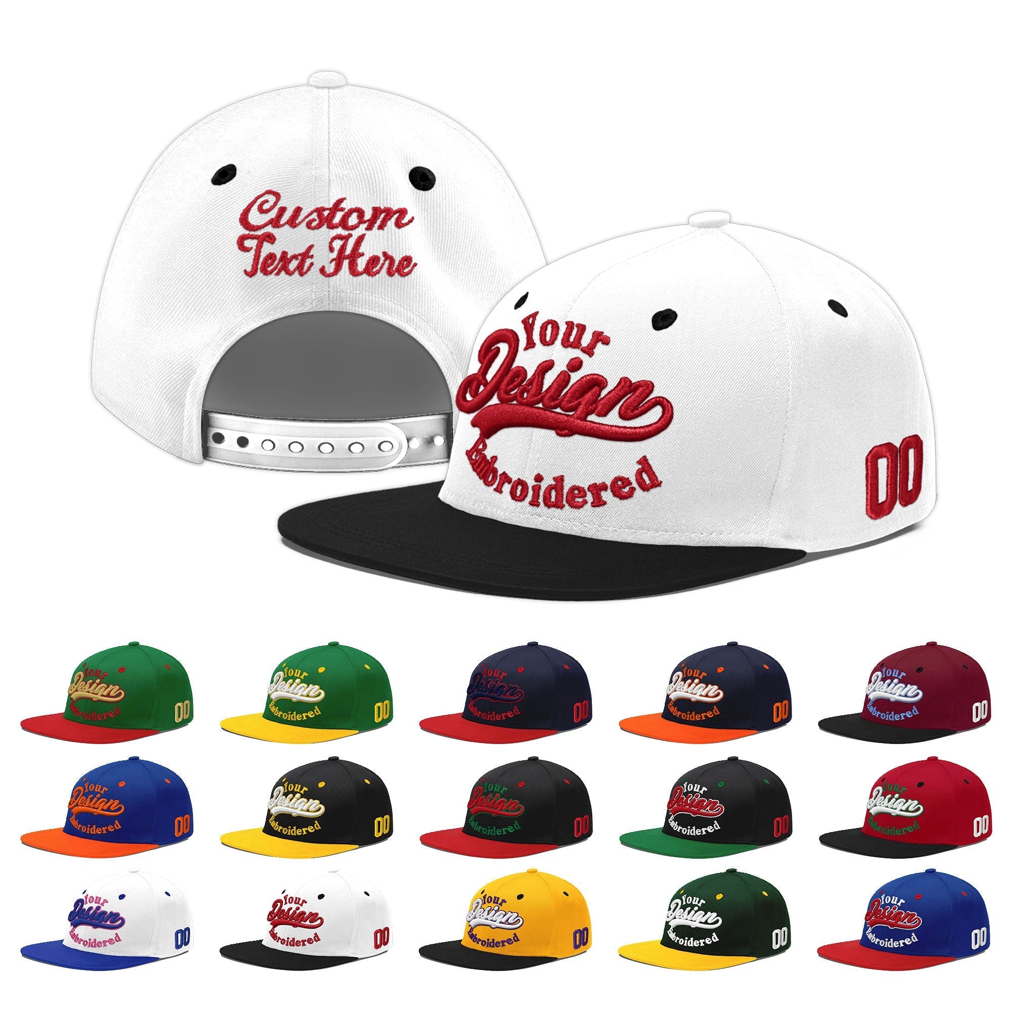 Custom White Black 3D Puff Embroidery Flat Embroidery Casual Sport Baseball Cap