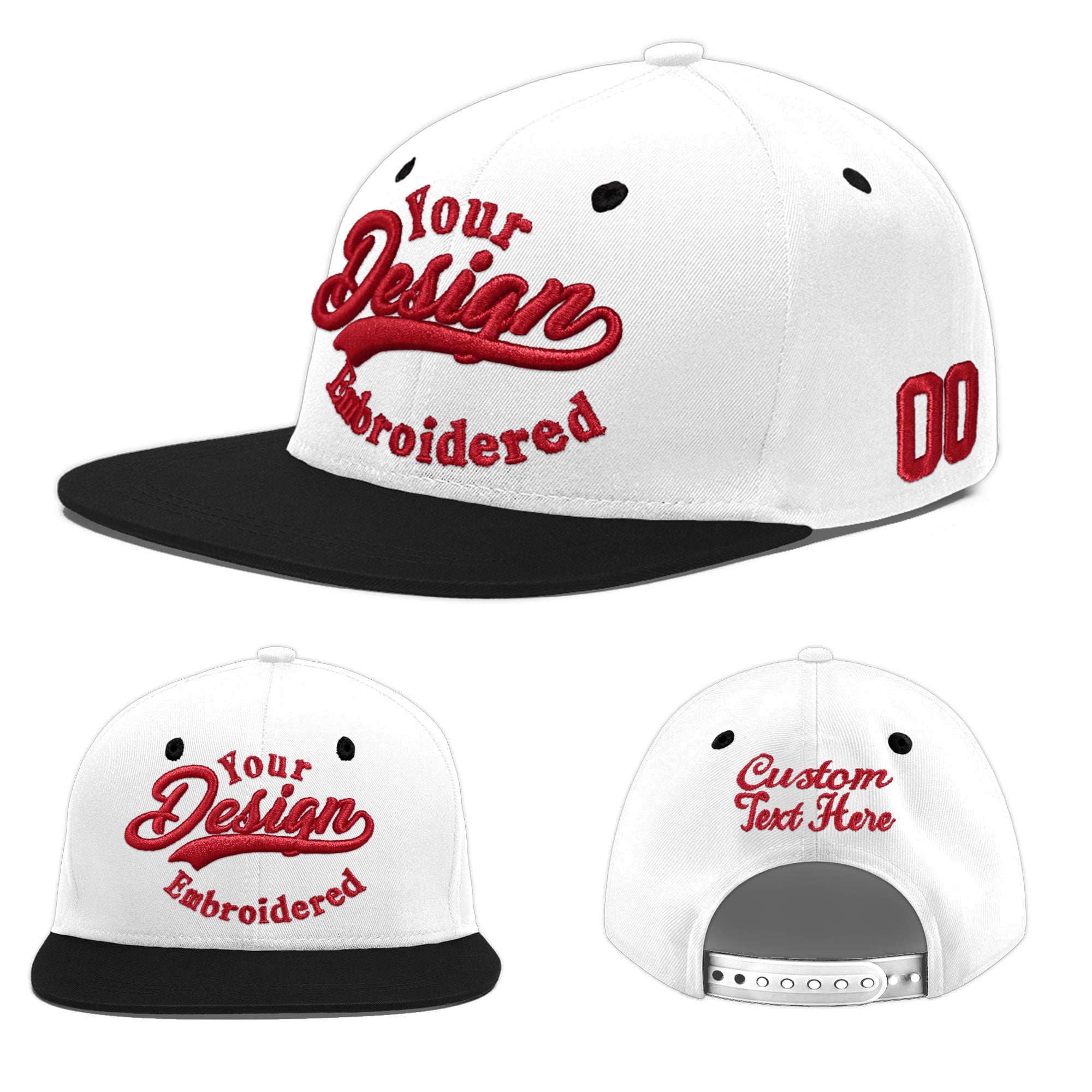 Custom White Black 3D Puff Embroidery Flat Embroidery Casual Sport Baseball Cap