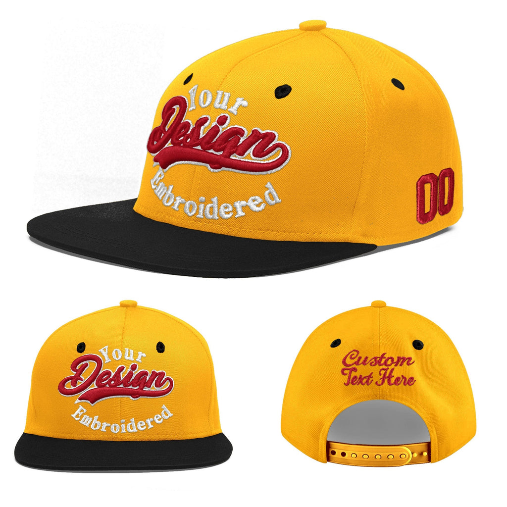 Custom Gold Black 3D Puff Embroidery Flat Embroidery Casual Sport Baseball Cap