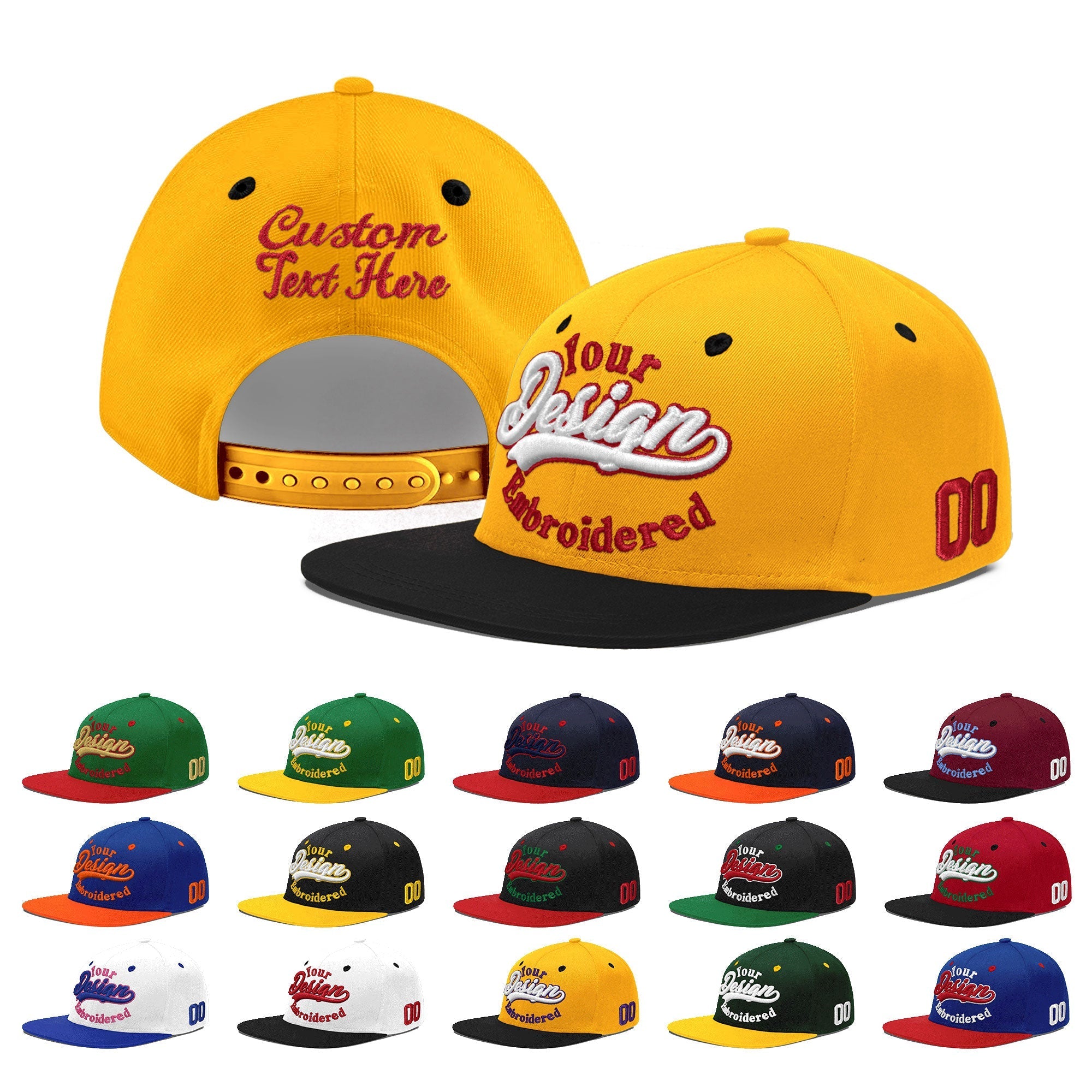 Custom Gold Black 3D Puff Embroidery Flat Embroidery Casual Sport Baseball Cap