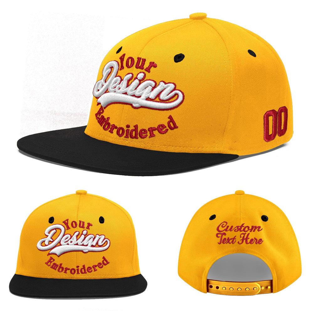 Custom Gold Black 3D Puff Embroidery Flat Embroidery Casual Sport Baseball Cap