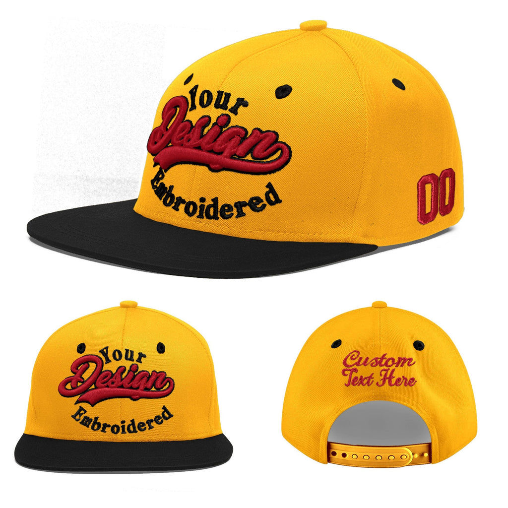 Custom Gold Black 3D Puff Embroidery Flat Embroidery Casual Sport Baseball Cap