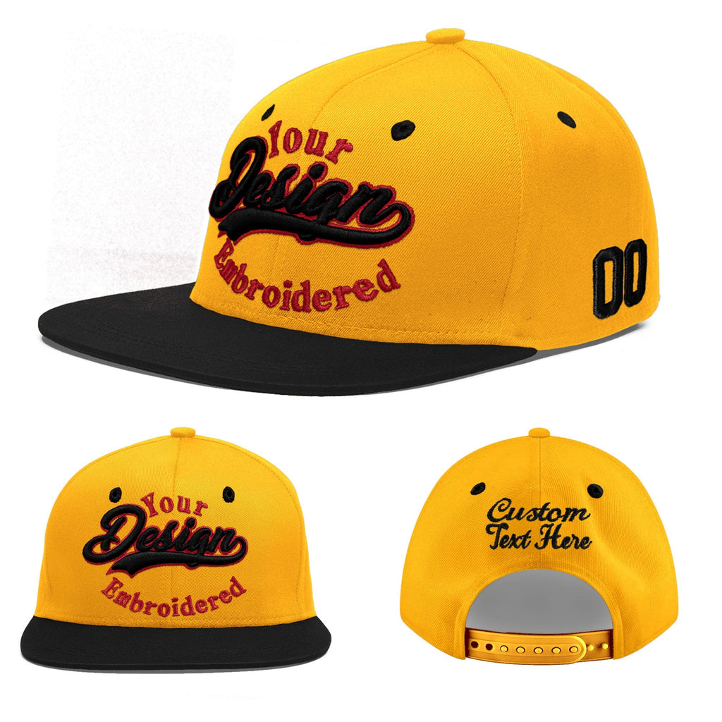 Custom Gold Black 3D Puff Embroidery Flat Embroidery Casual Sport Baseball Cap
