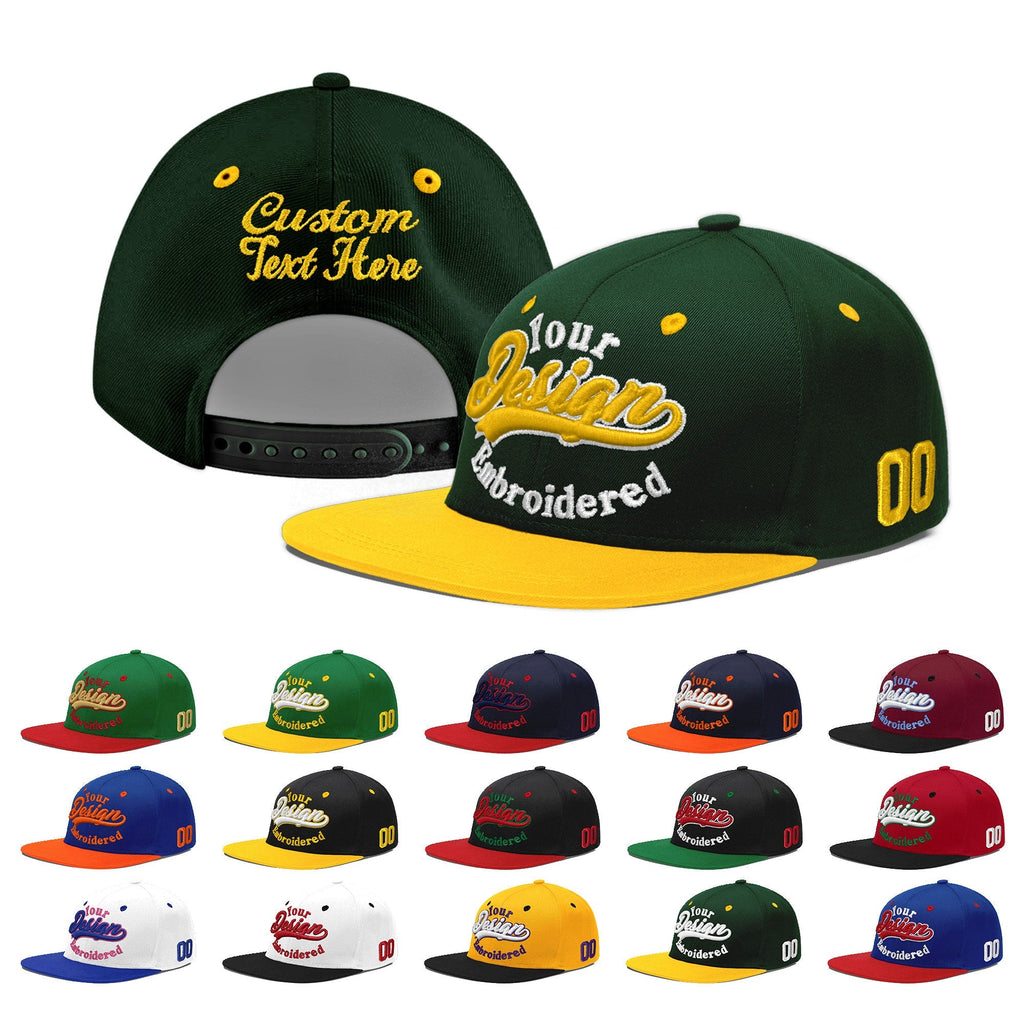 Custom Green Gold 3D Puff Embroidery Flat Embroidery Casual Sport Baseball Cap
