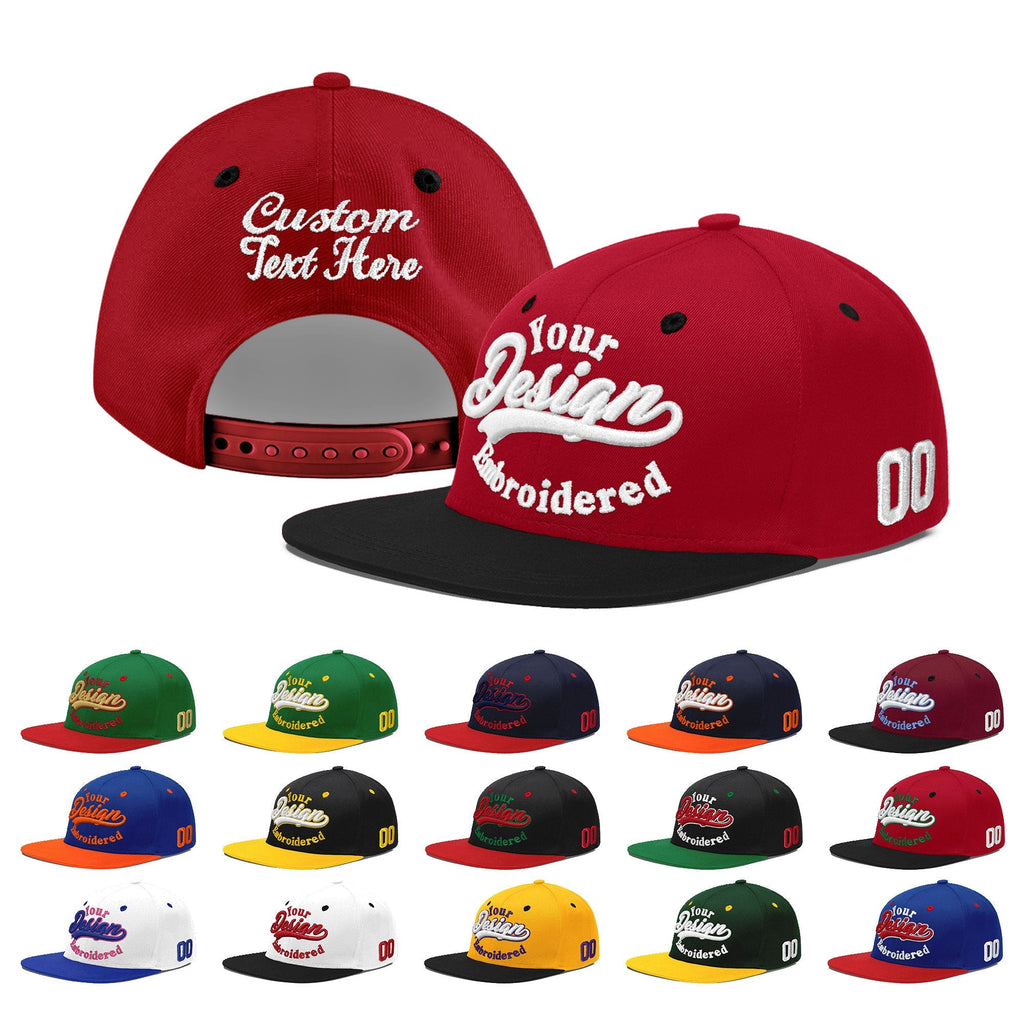 Custom Red Black 3D Puff Embroidery Flat Embroidery Casual Sport Baseball Cap