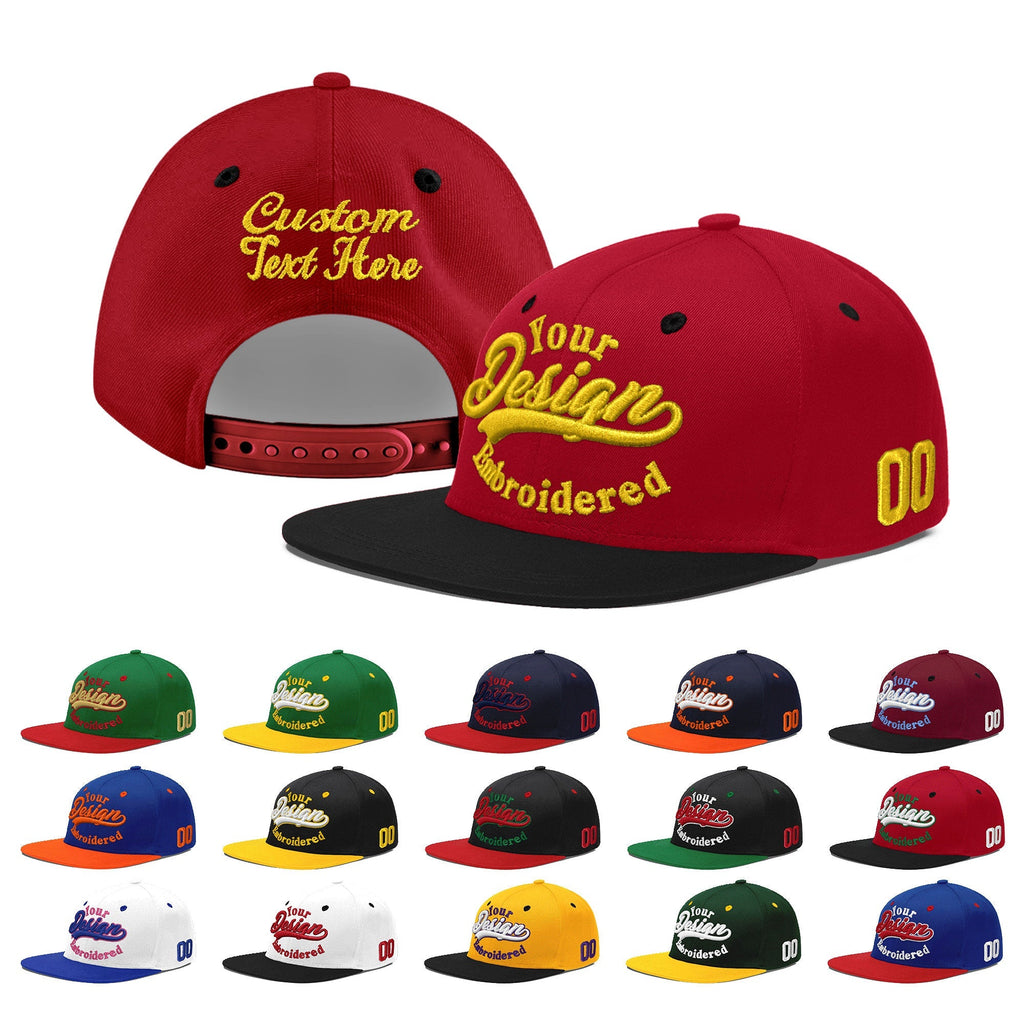 Custom Red Black 3D Puff Embroidery Flat Embroidery Casual Sport Baseball Cap