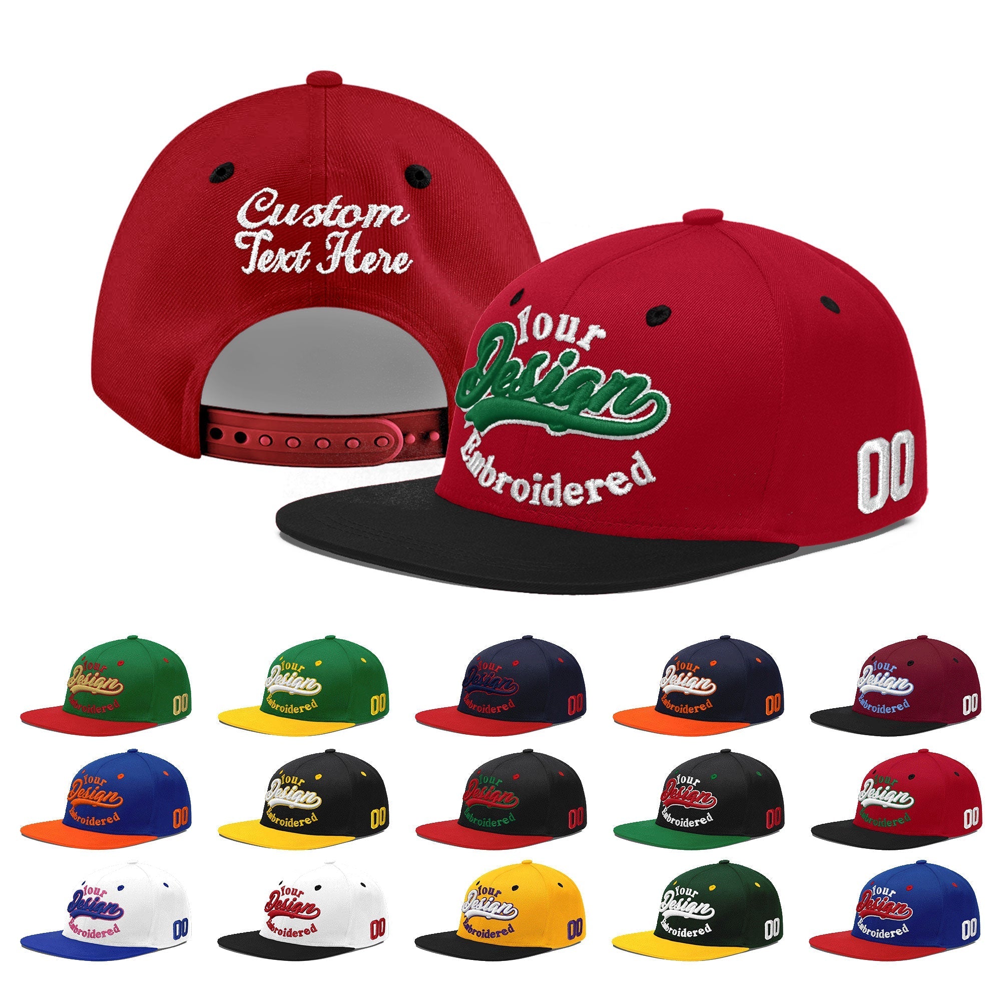 Custom Red Black 3D Puff Embroidery Flat Embroidery Casual Sport Baseball Cap