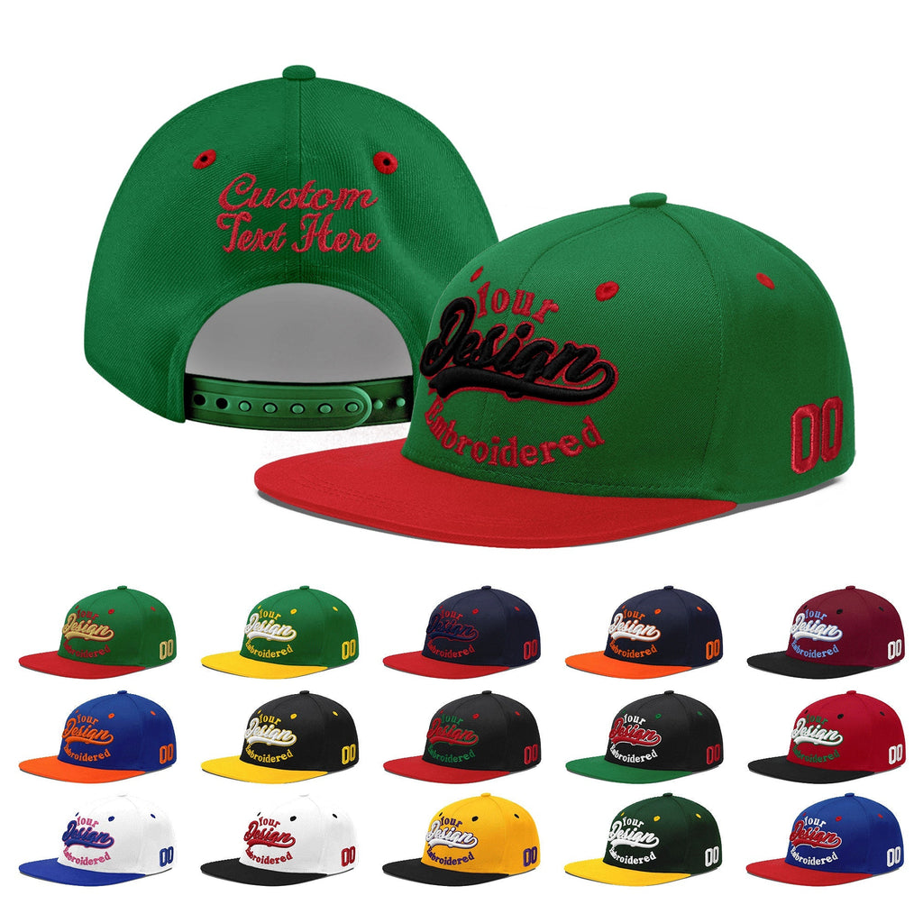 Custom Kelly Green Red 3D Puff Embroidery Flat Embroidery Casual Sport Baseball Cap
