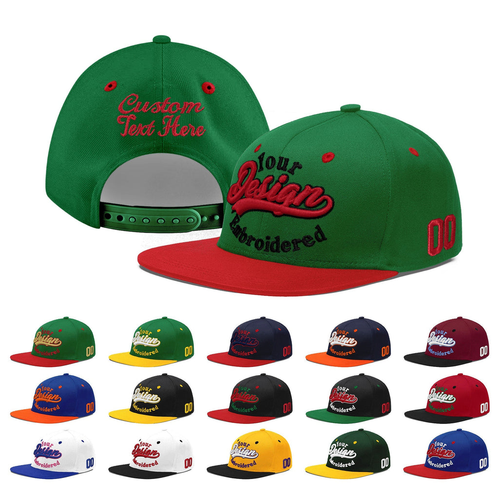 Custom Kelly Green Red 3D Puff Embroidery Flat Embroidery Casual Sport Baseball Cap