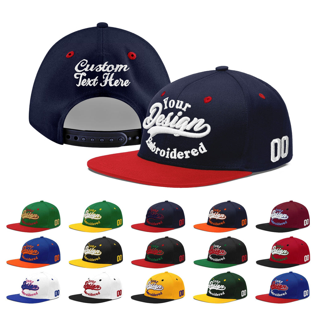 Custom Navy Red 3D Puff Embroidery Flat Embroidery Casual Sport Baseball Cap