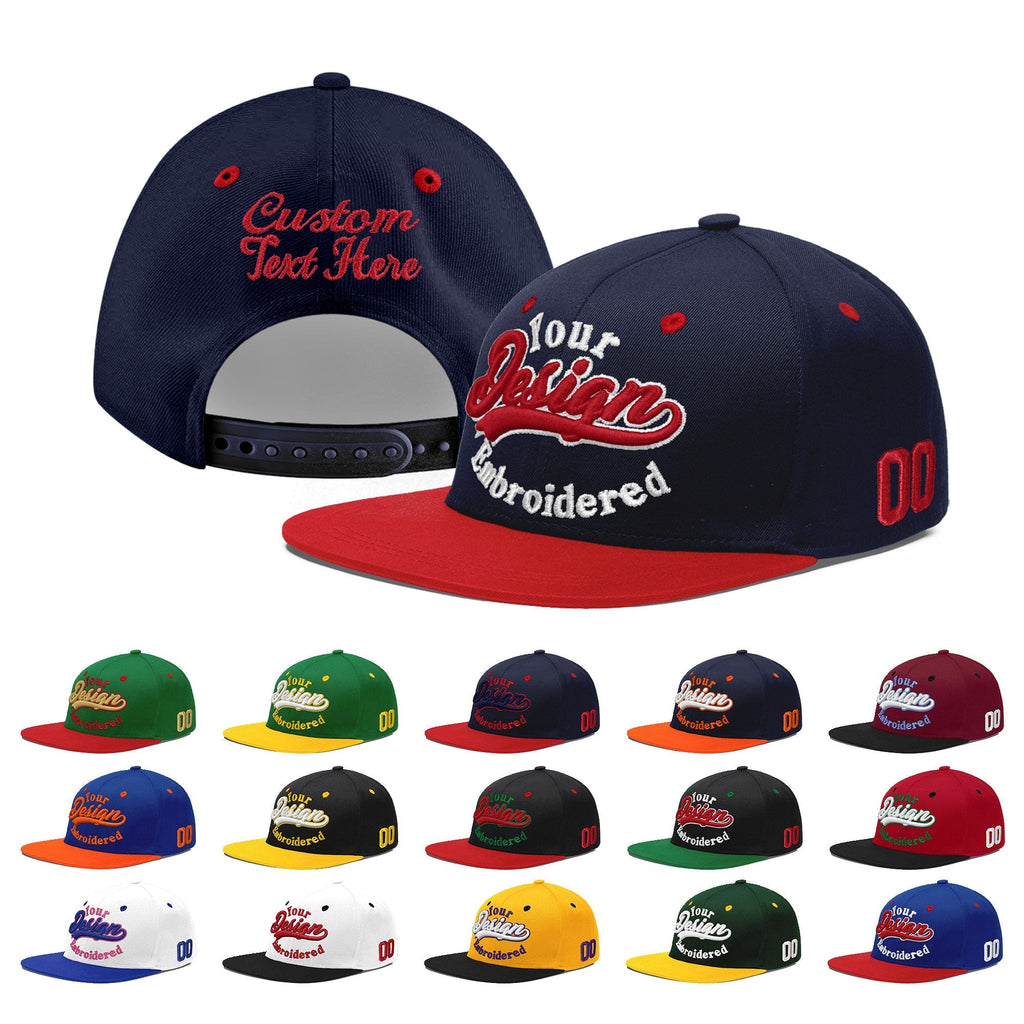 Custom Navy Red 3D Puff Embroidery Flat Embroidery Casual Sport Baseball Cap