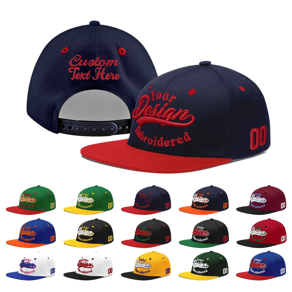 Custom Navy Red 3D Puff Embroidery Flat Embroidery Casual Sport Baseball Cap