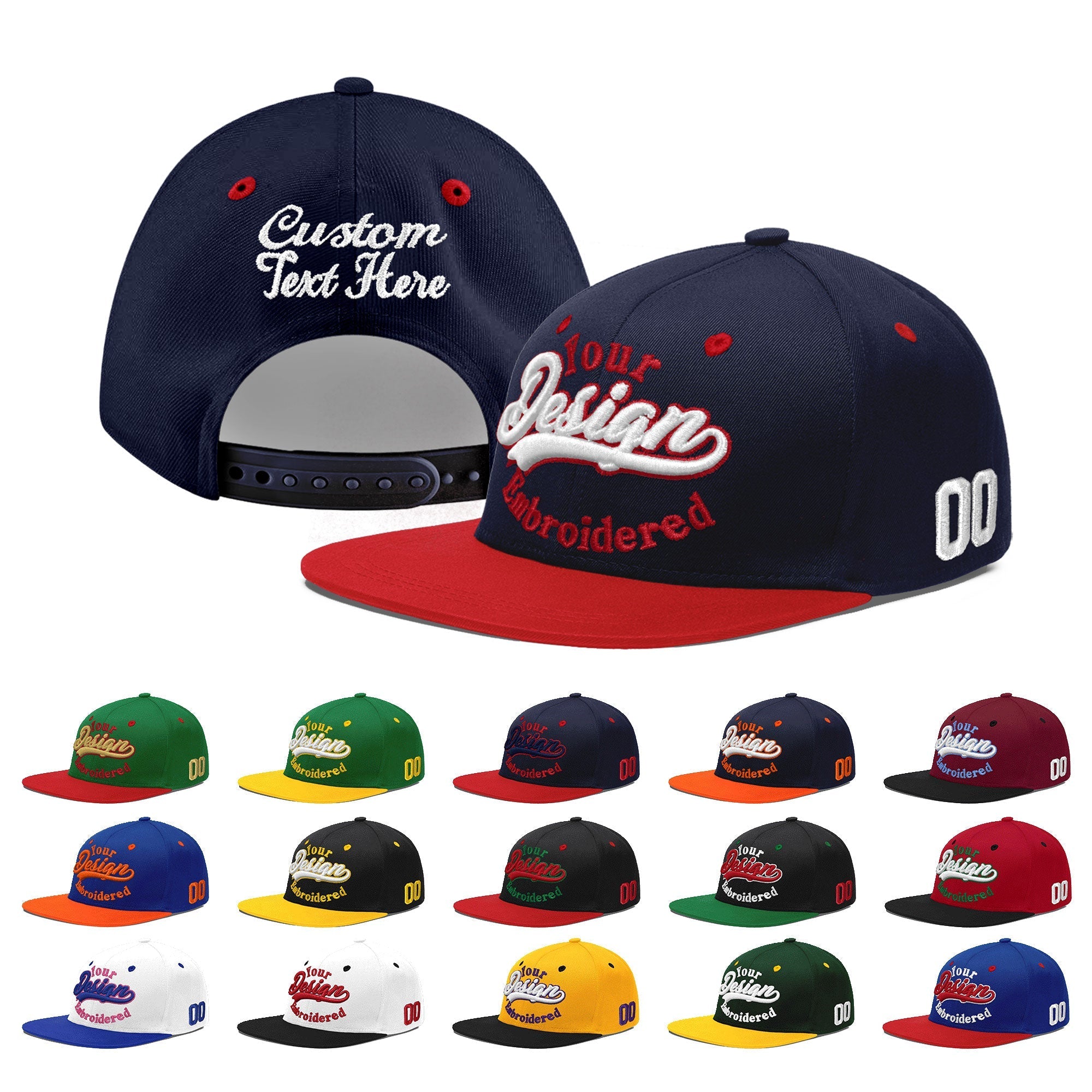 Custom Navy Red 3D Puff Embroidery Flat Embroidery Casual Sport Baseball Cap