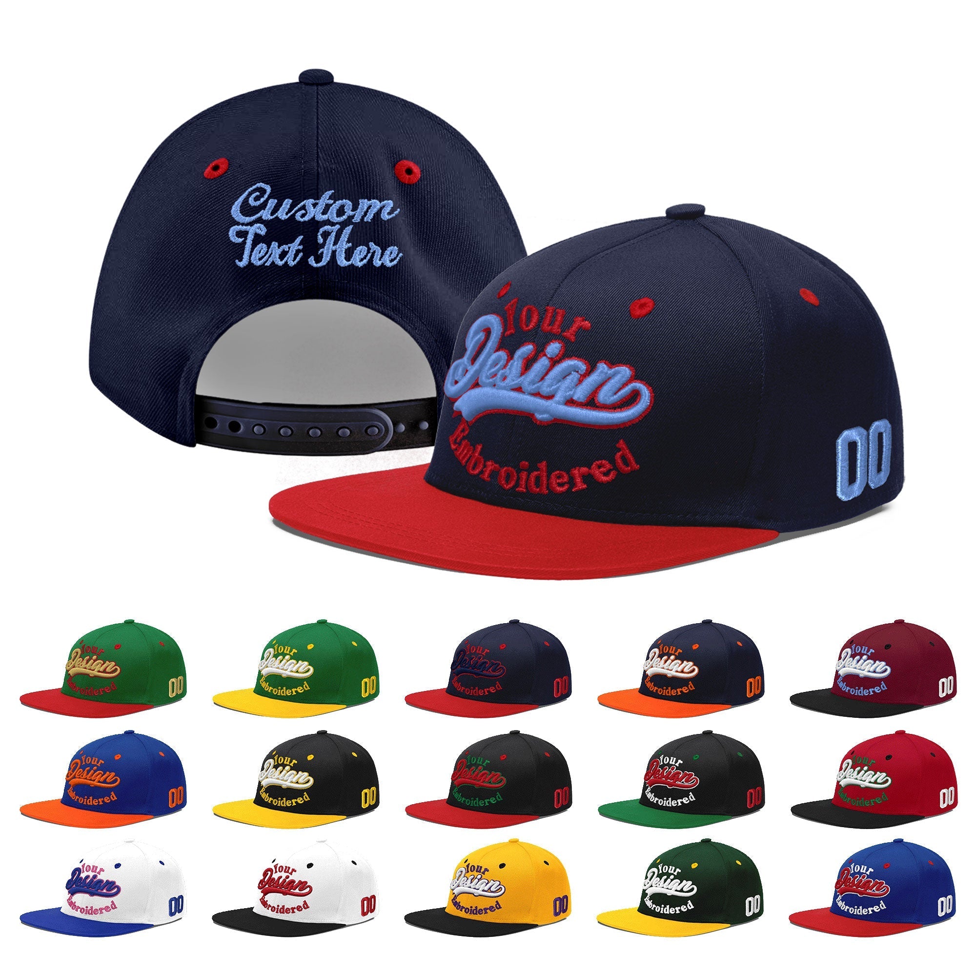 Custom Navy Red 3D Puff Embroidery Flat Embroidery Casual Sport Baseball Cap