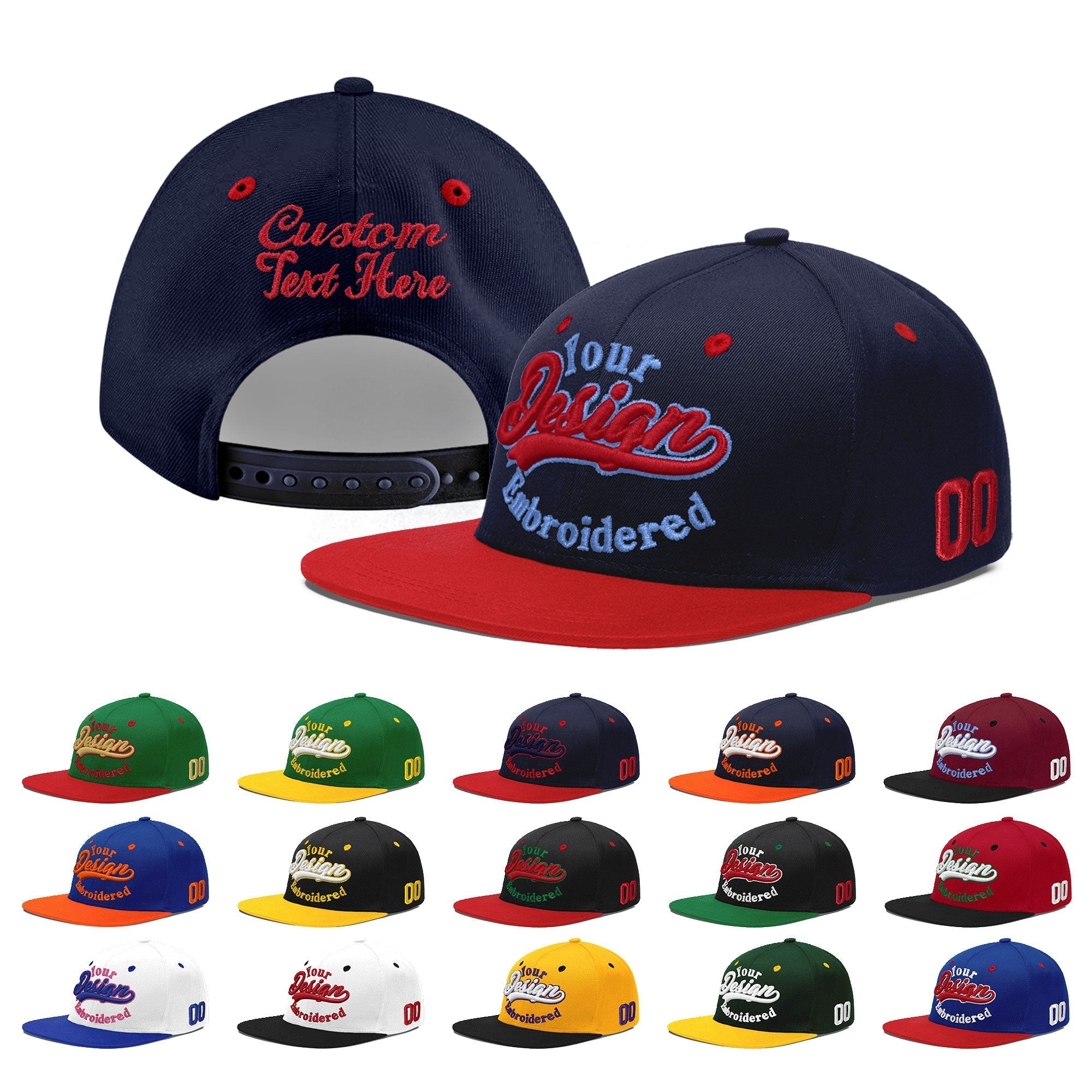 Custom Navy Red 3D Puff Embroidery Flat Embroidery Casual Sport Baseball Cap
