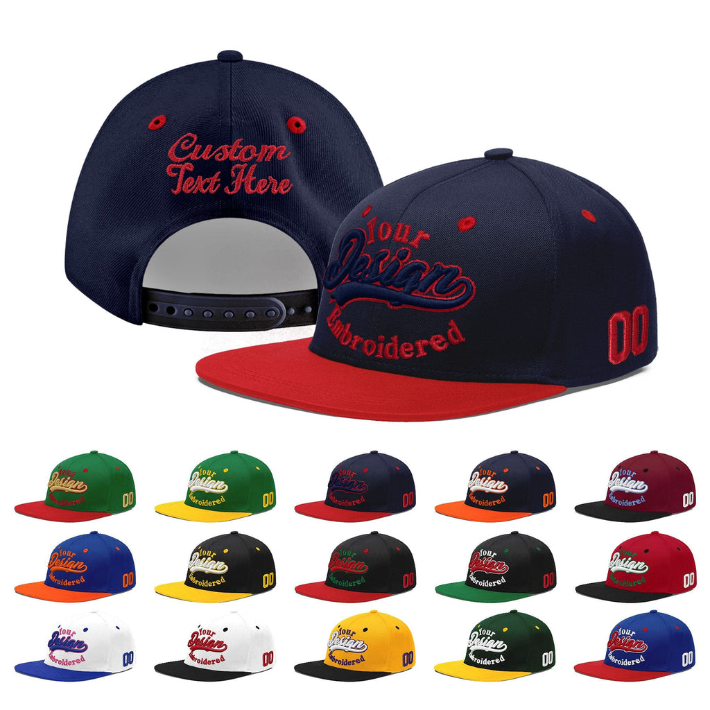 Custom Navy Red 3D Puff Embroidery Flat Embroidery Casual Sport Baseball Cap