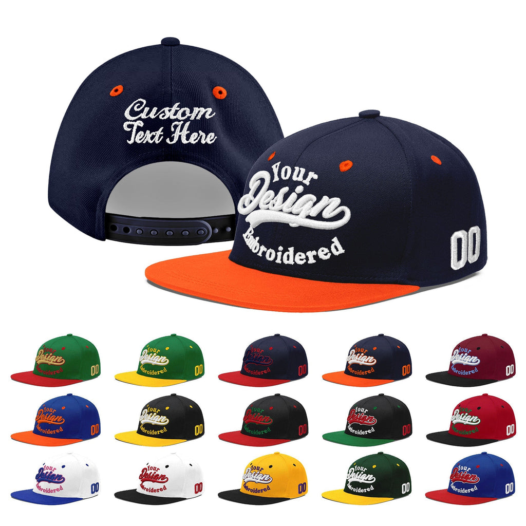 Custom Navy Navy Orange 3D Puff Embroidery Flat Embroidery Casual Sport Baseball Cap