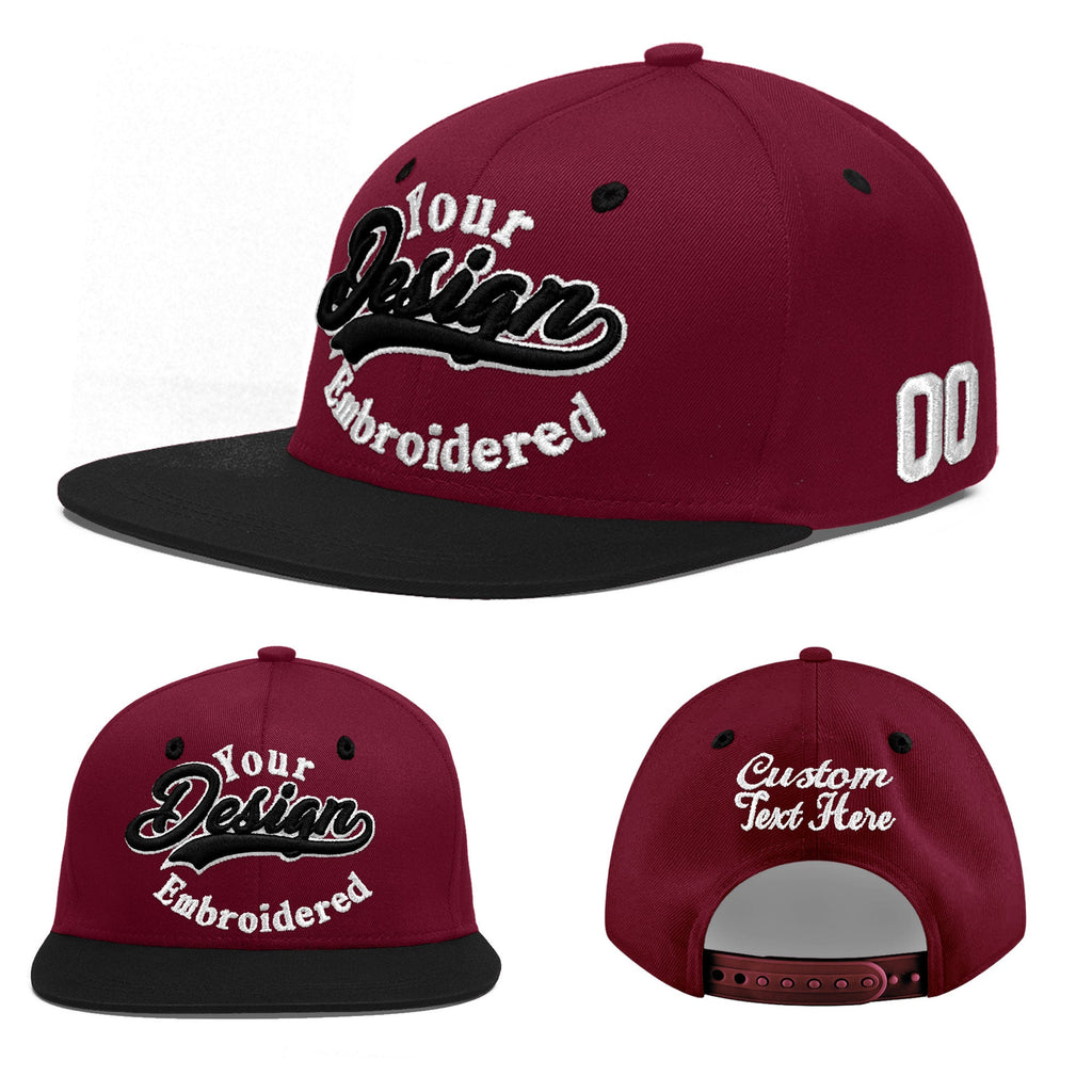 Custom Crimson Black White Orange 3D Puff Embroidery Flat Embroidery Casual Sport Baseball Cap