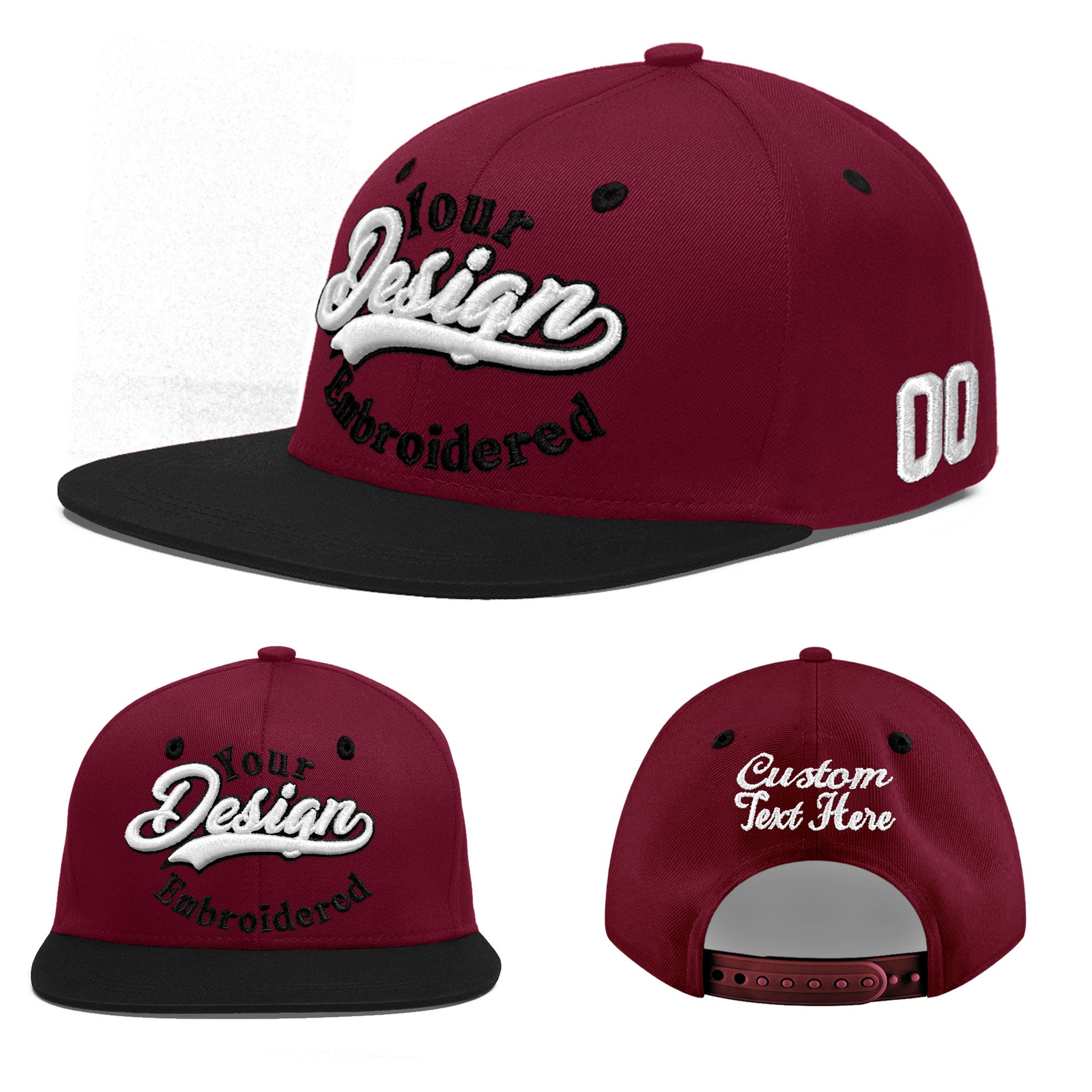 Custom Crimson Black White Orange 3D Puff Embroidery Flat Embroidery Casual Sport Baseball Cap