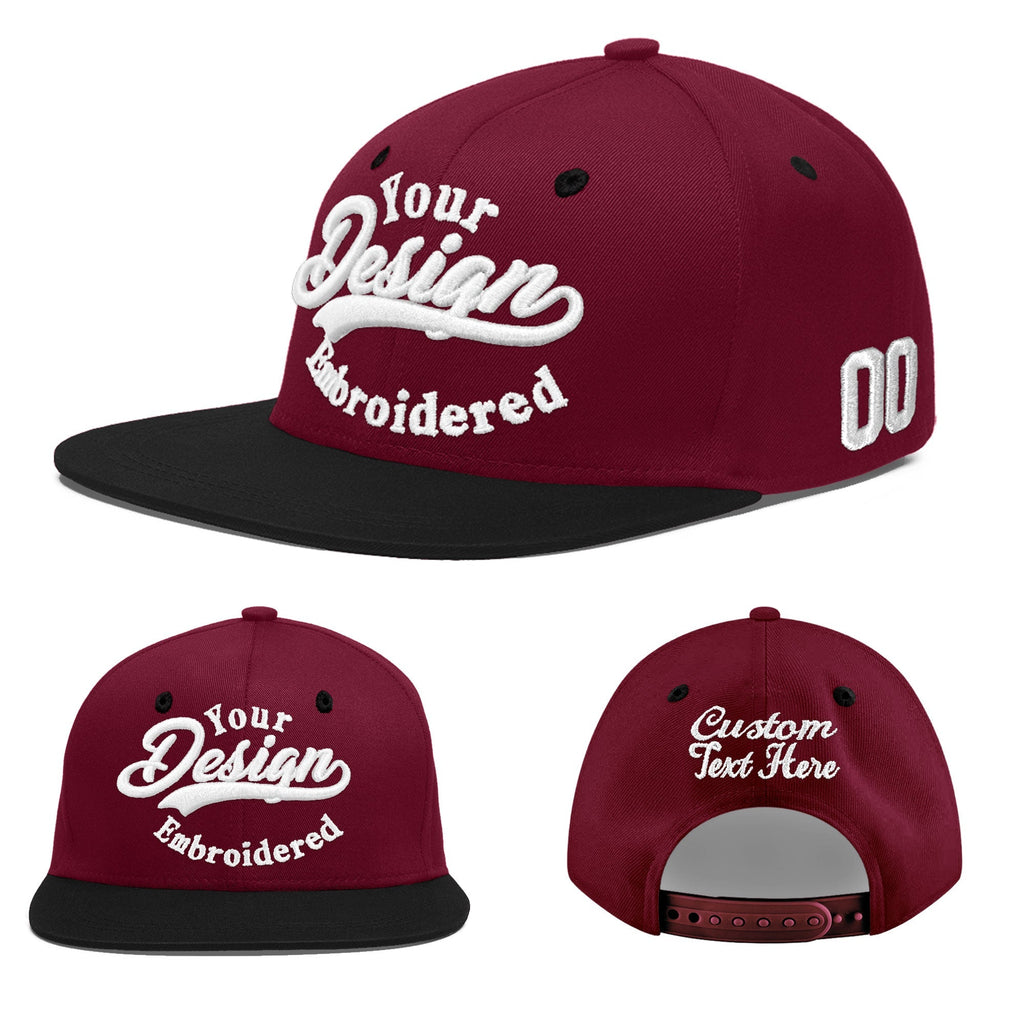 Custom Crimson Black 3D Puff Embroidery Flat Embroidery Casual Sport Baseball Cap