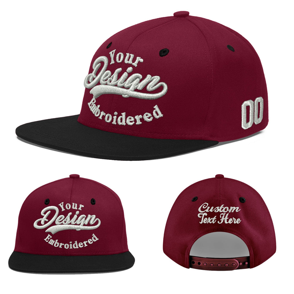 Custom Crimson Black 3D Puff Embroidery Flat Embroidery Casual Sport Baseball Cap