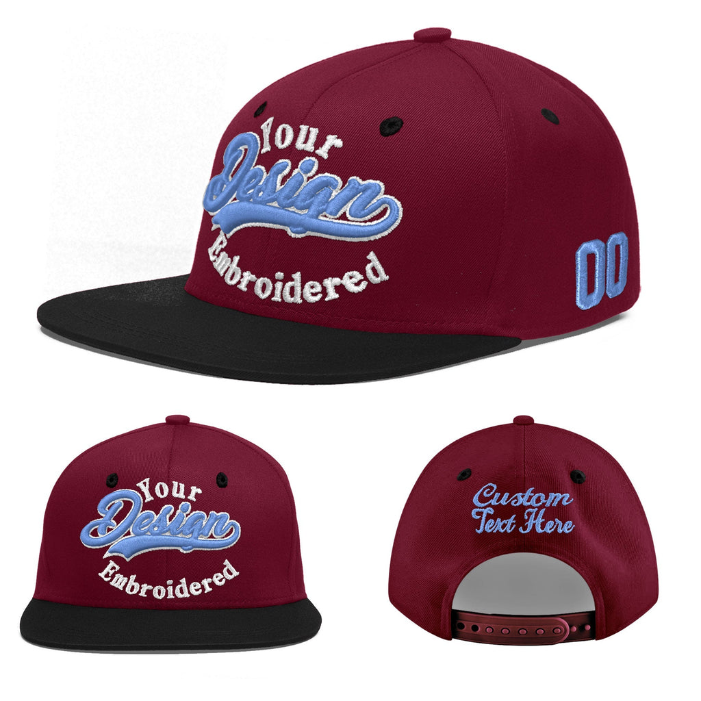 Custom Crimson Black 3D Puff Embroidery Flat Embroidery Casual Sport Baseball Cap