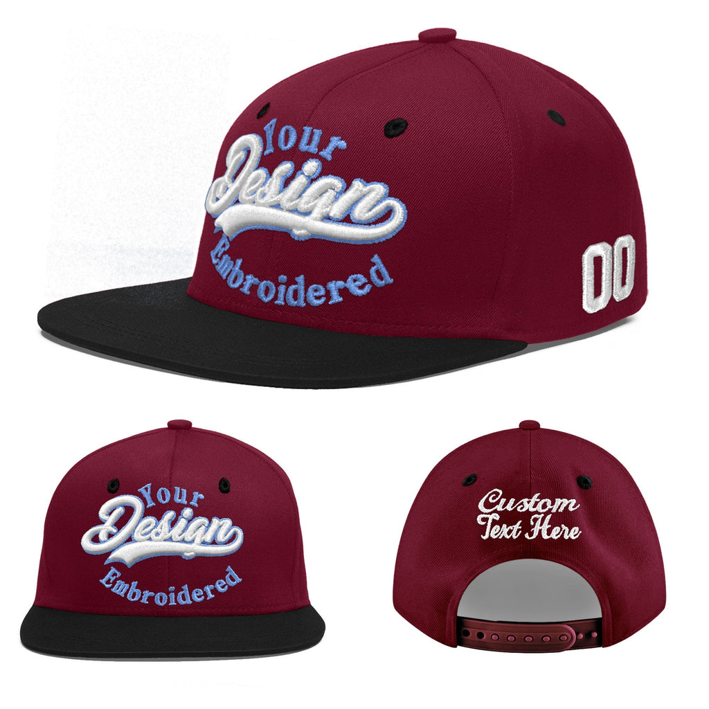 Custom Crimson Black 3D Puff Embroidery Flat Embroidery Casual Sport Baseball Cap